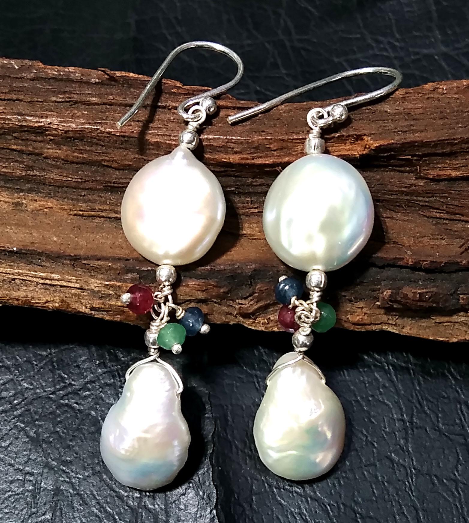 Beautiful Natural Pearl Gemstone Earring, 925 Solid Starling Silver Earring, Top Color White Pearl Gemstone Earring, Gift For Girls/Women.